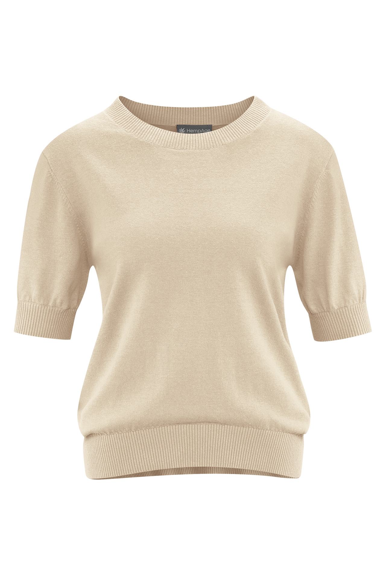 HempAge Damen vegan Gobi-Strickpullover Mit Kurzen &Atilde;&bdquo;rmeln Beige