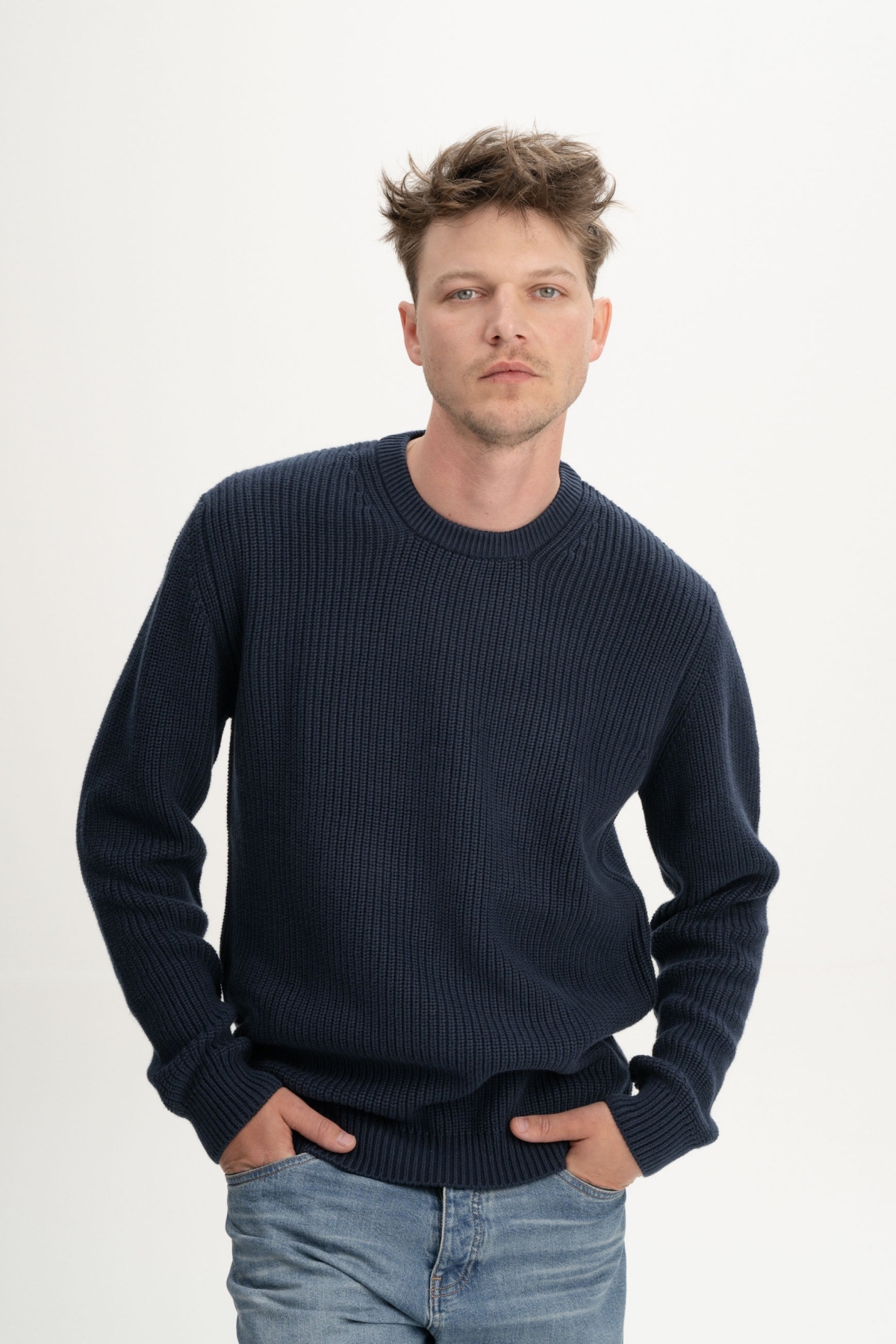 MELA Herren vegan Strickpullover Ravi, Marineblau