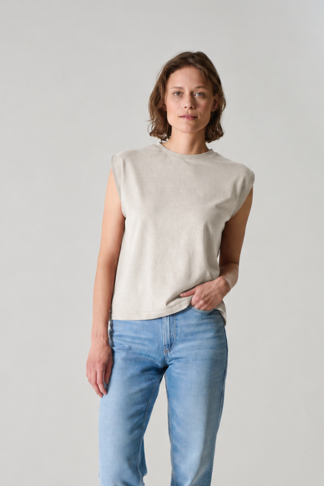HempAge Damen vegan &Atilde;&bdquo;rmelloses T-Shirt In Beige Mit Distel Motiv