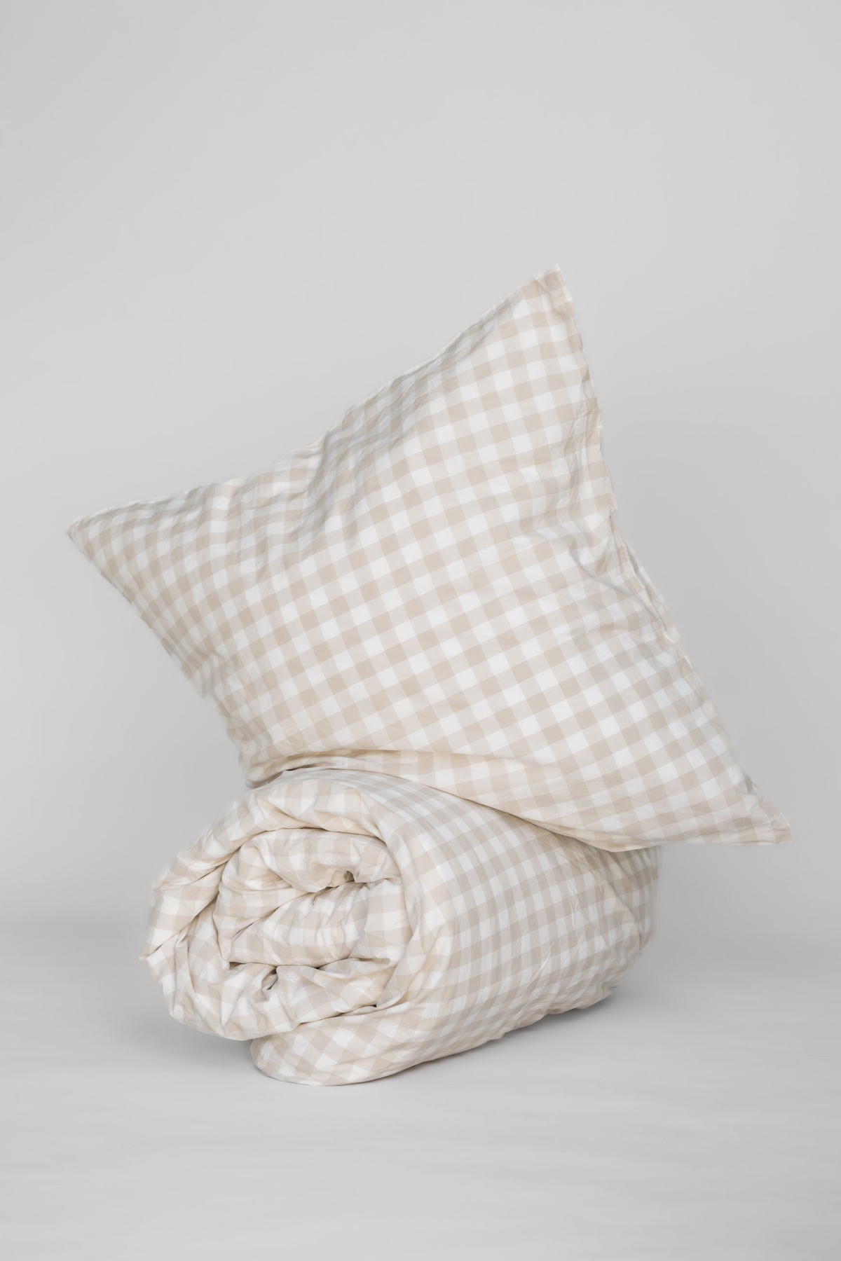 MELA unisex vegan Bedding Set Majuli Check Birch/Natural White