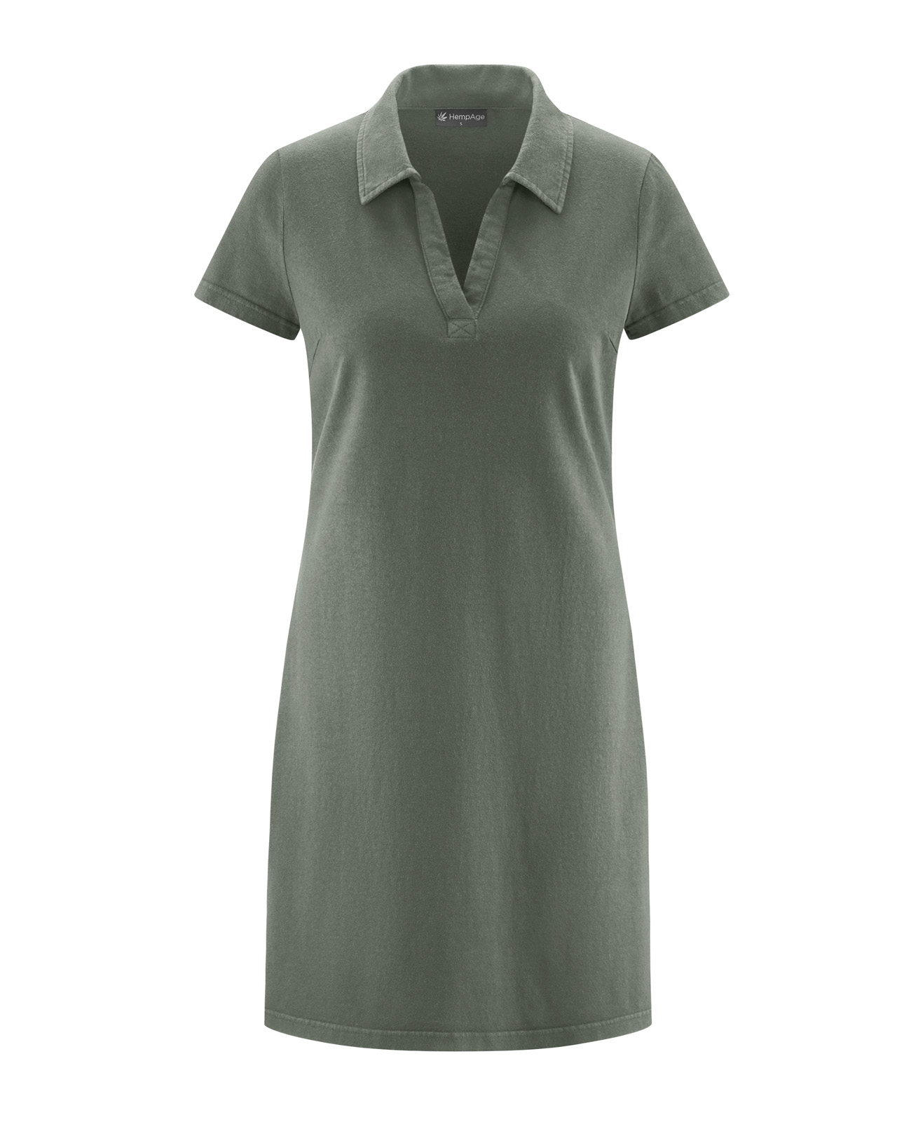 Hempage womens vegan Dress Timeless Summer Flat Collar Moss