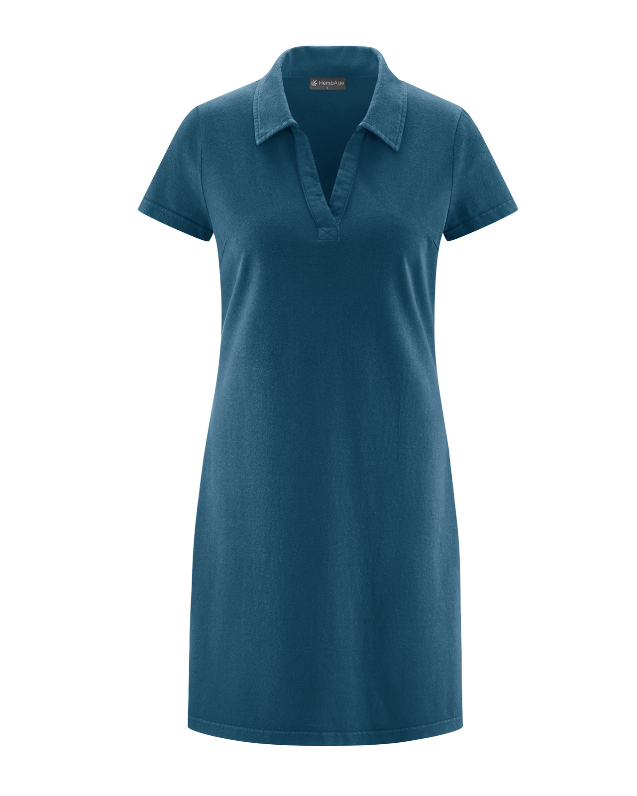 Hempage womens vegan Dress Timeless Summer Flat Collar Reef Teal