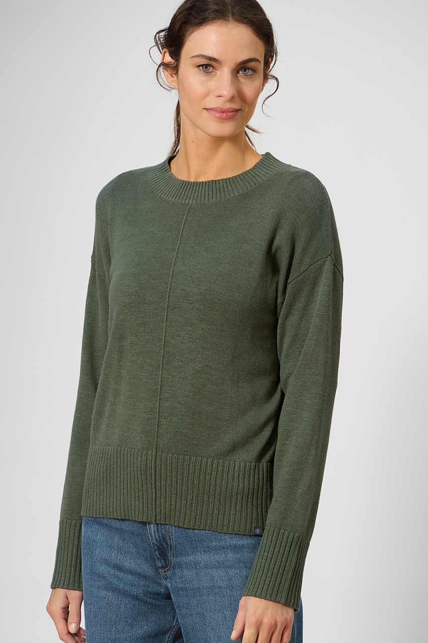 HempAge Damen vegan Strickpullover Mit Rundhalsausschnitt Moosgr&Atilde;&frac14;n