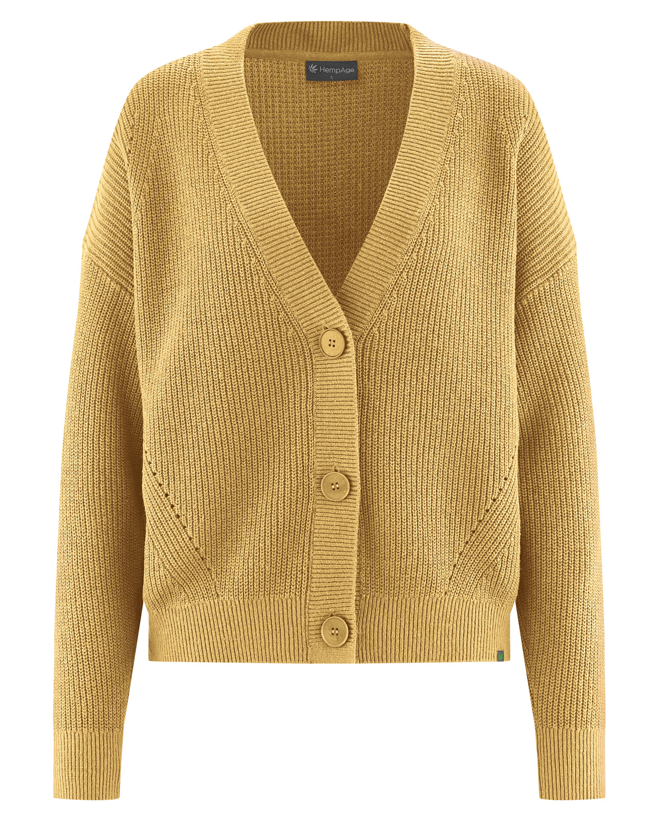 Hempage womens vegan Cardigan Timeless Dijon Yellow