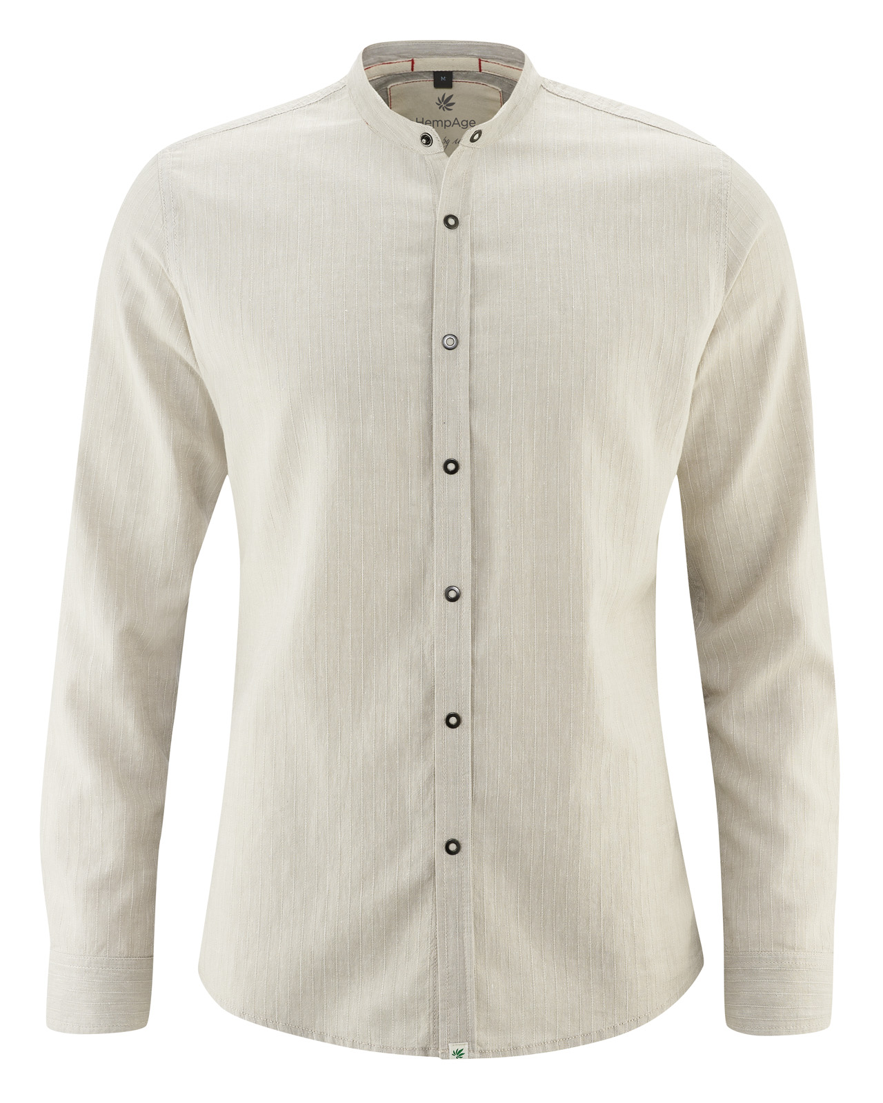 Hempage men vegan Shirt Lightweight Stand Up Collar Beige