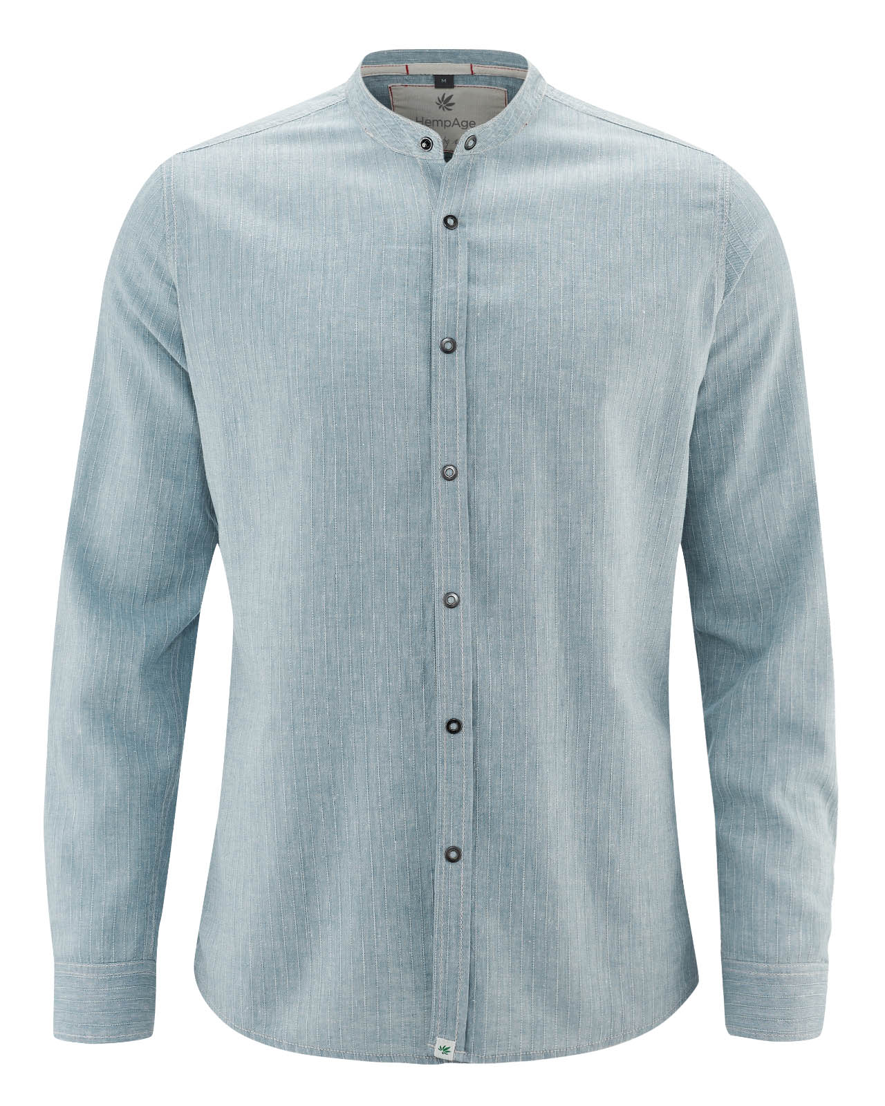 Hempage men vegan Shirt Lightweight Stand Up Collar Atlantic Blue