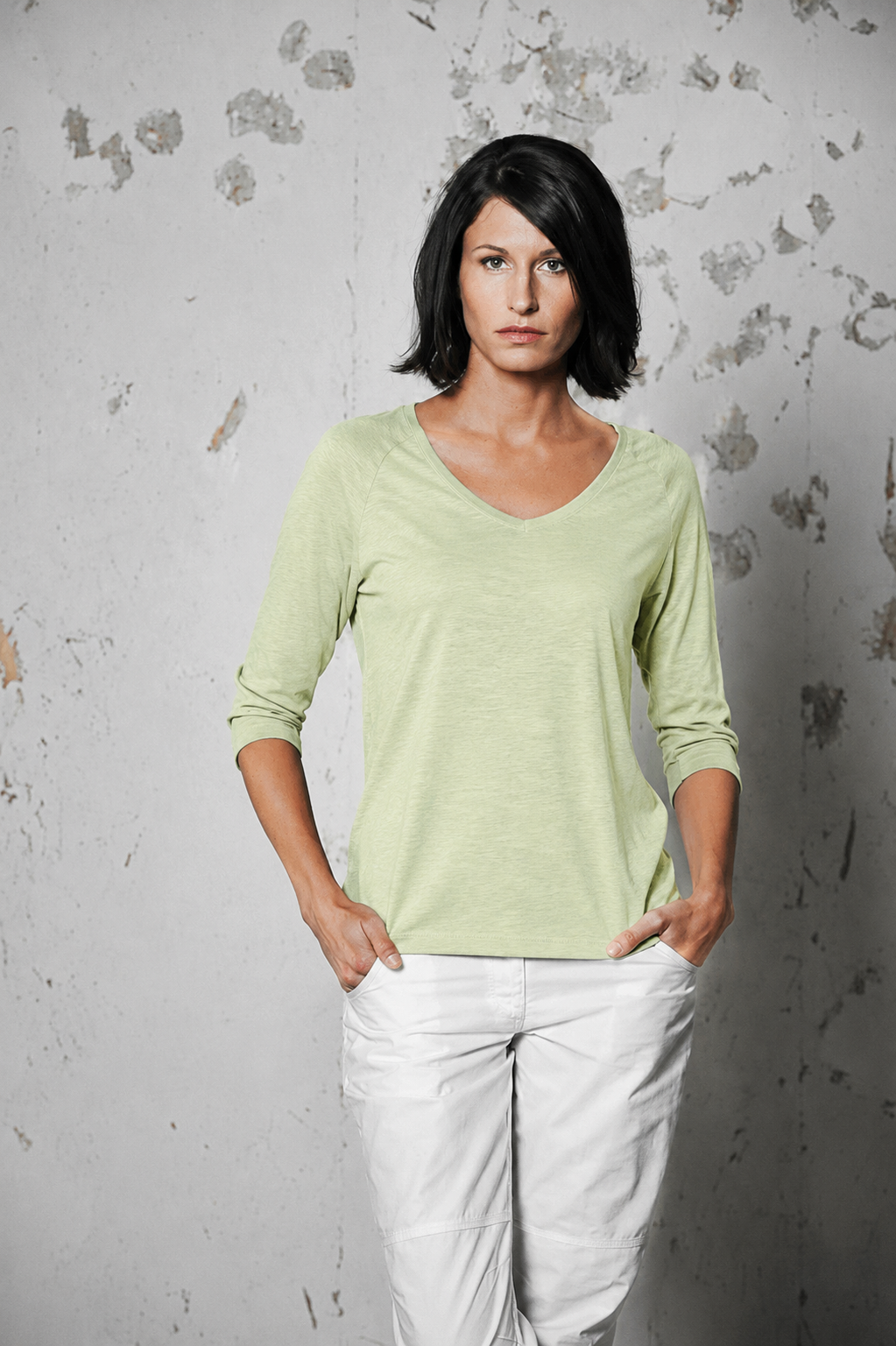 HempAge Damen vegan Raglan Shirt In Matcha Gr&Atilde;&frac14;n