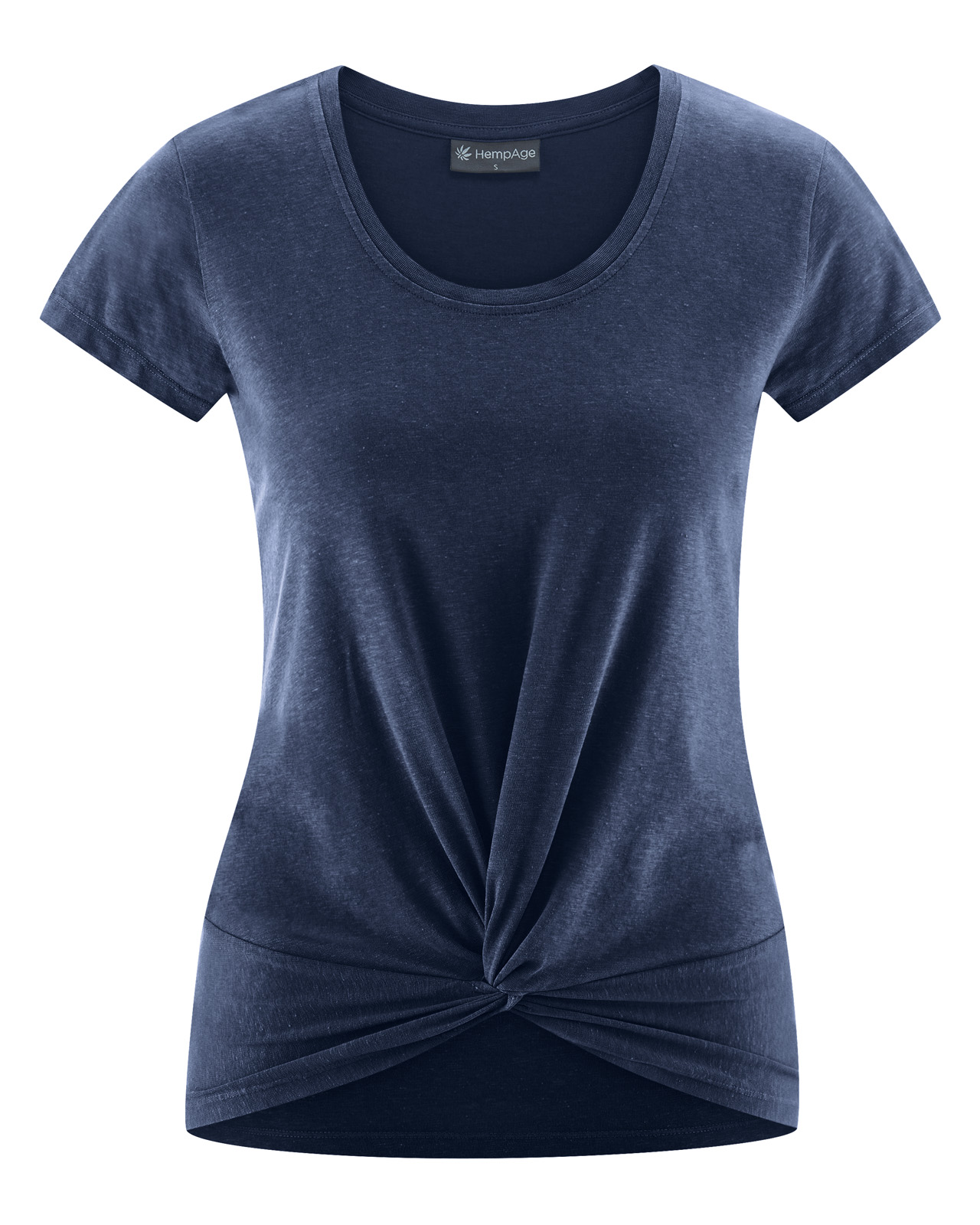 Hempage womens vegan T-Shirt Yoga Knot Detail Navy