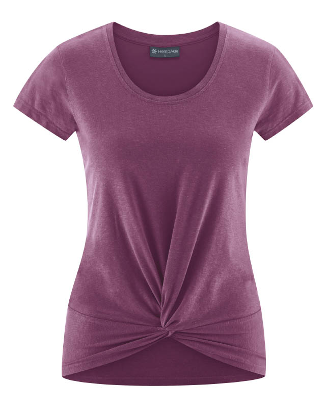 Hempage womens vegan T-Shirt Yoga Knot Detail Purple