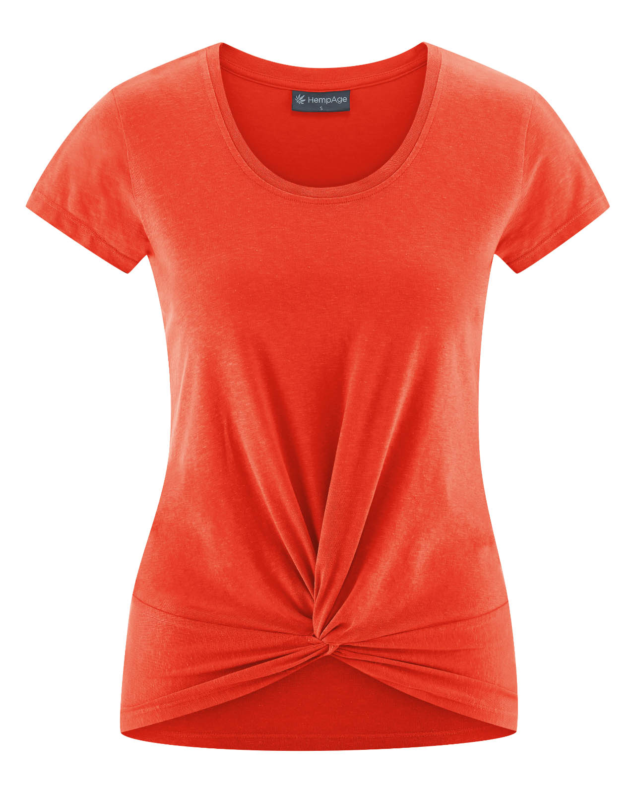 Hempage womens vegan T-Shirt Yoga Knot Detail Brick Orange