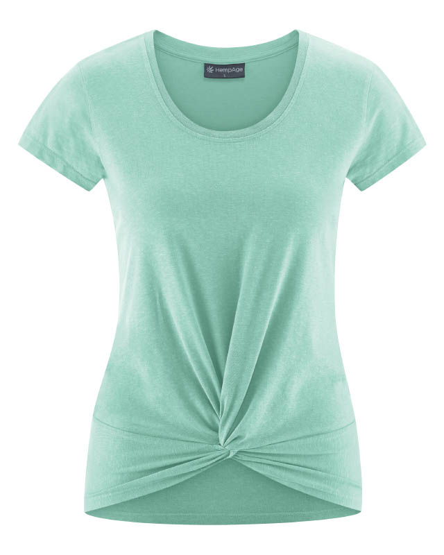 Hempage womens vegan T-Shirt Yoga Knot Detail Sage Green