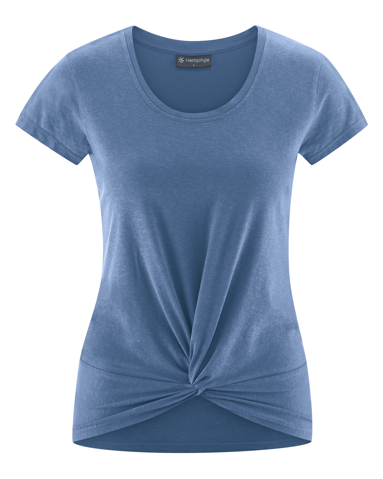 Hempage womens vegan T-Shirt Yoga Knot Detail Blueberry