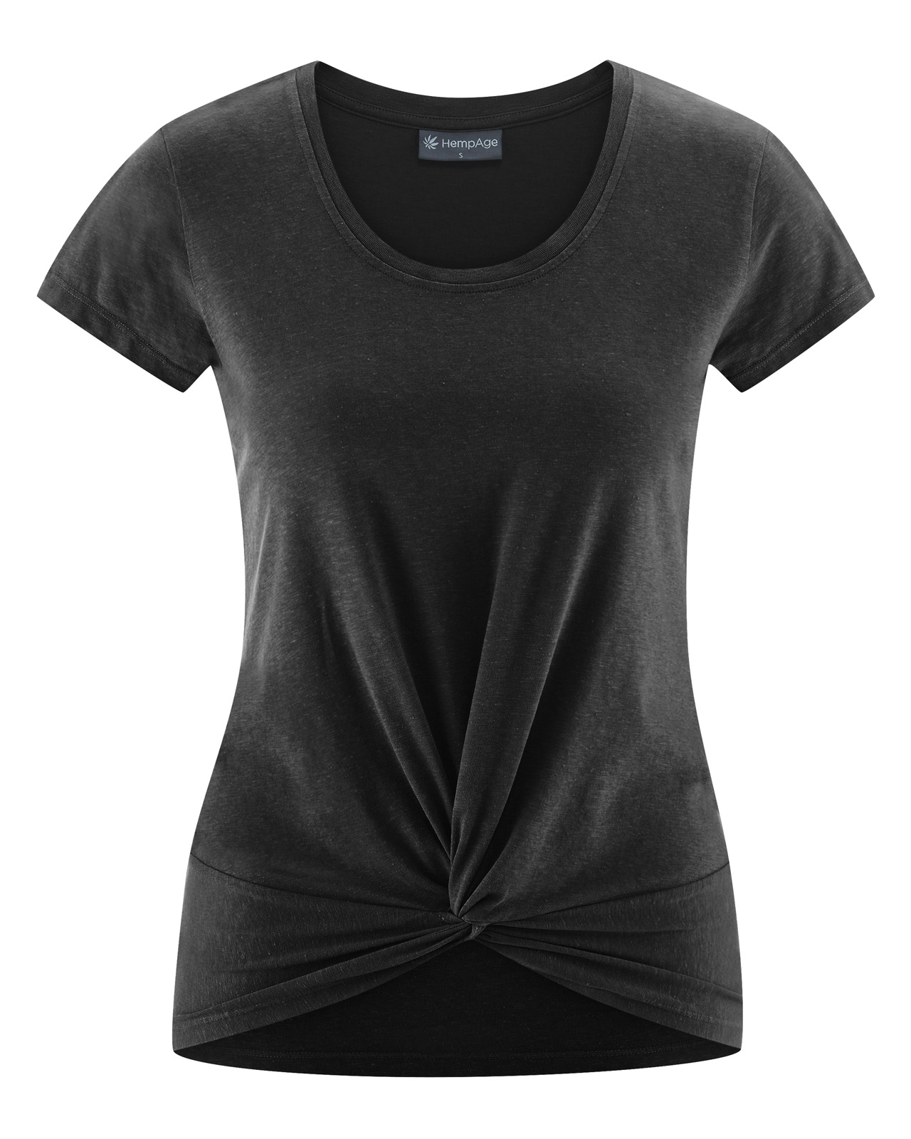 Hempage womens vegan T-Shirt Yoga Knot Detail Black