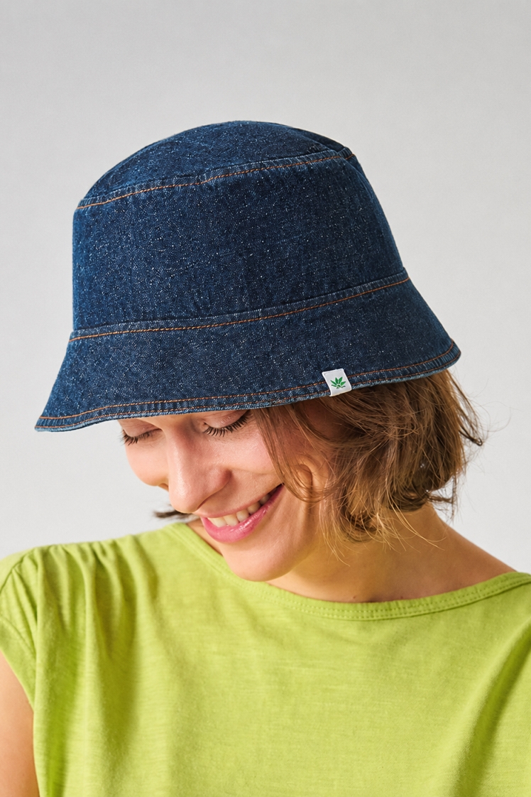Hempage womens vegan Bucket Hat Denim Indigo