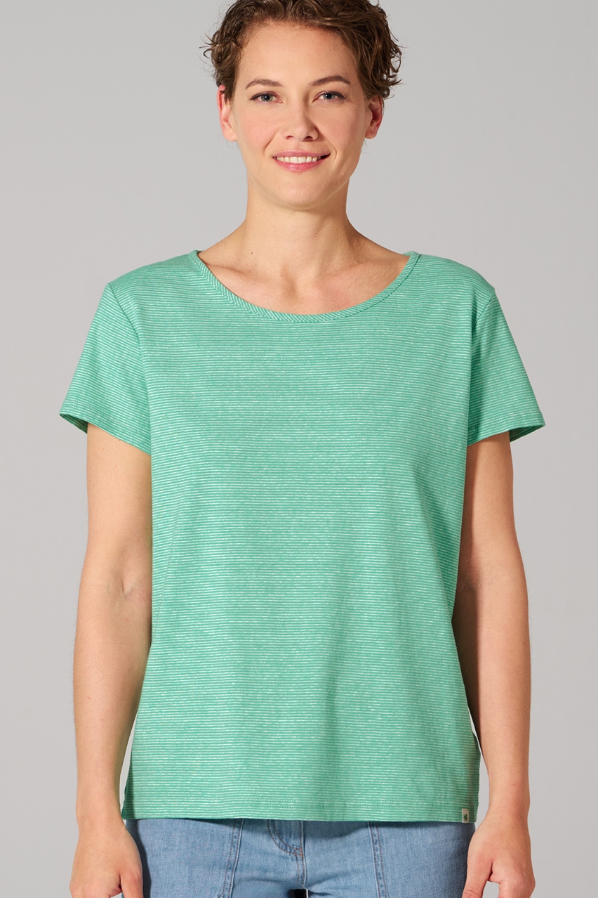 Hempage womens vegan Striped T-Shirt Miami Green Ecru