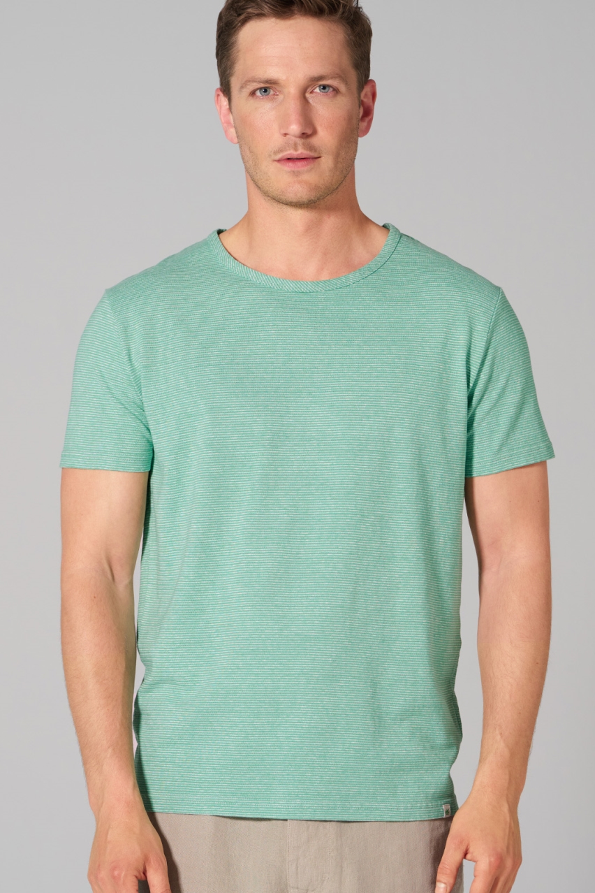 HempAge Herren vegan Hemd Gestreift Miami Gr&Atilde;&frac14;n Naturfarben