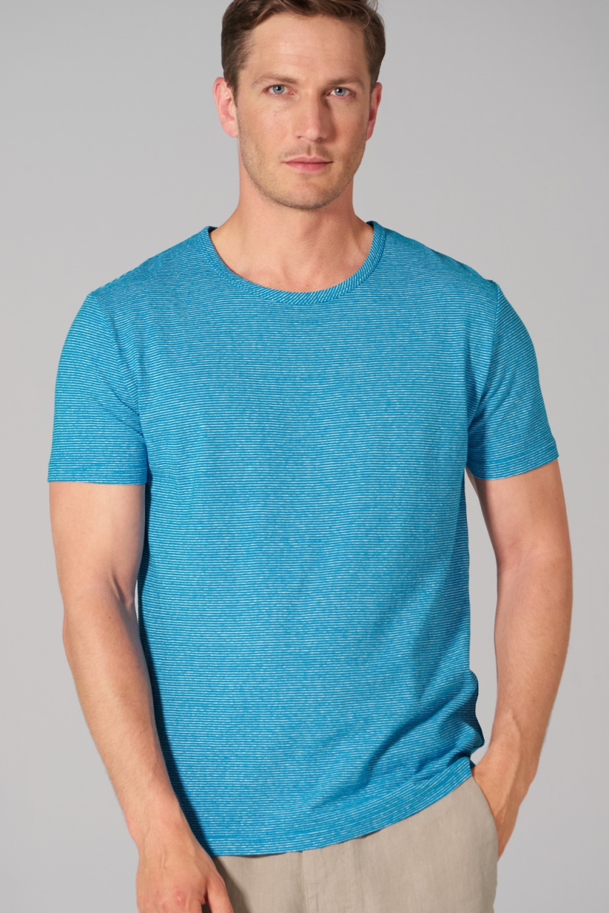 HempAge Herren vegan T-Shirt Gestreift Azurblau/Naturfarben