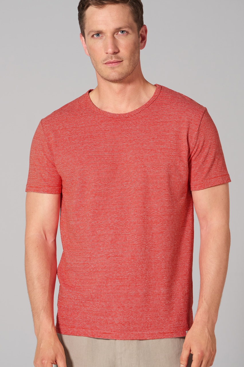 HempAge Herren vegan Hemd Gestreift Magna Rot/Natur