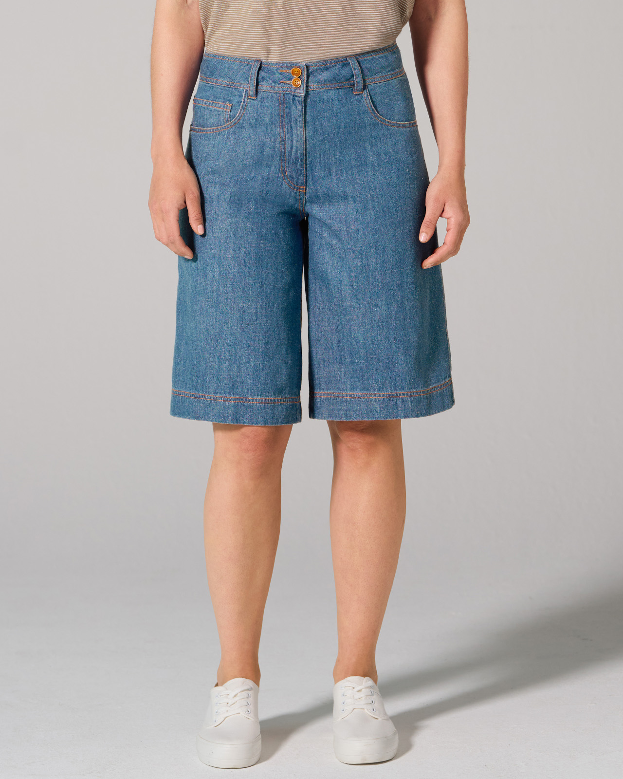 Hempage womens vegan Denim Shorts 5-Pocket Uniblue