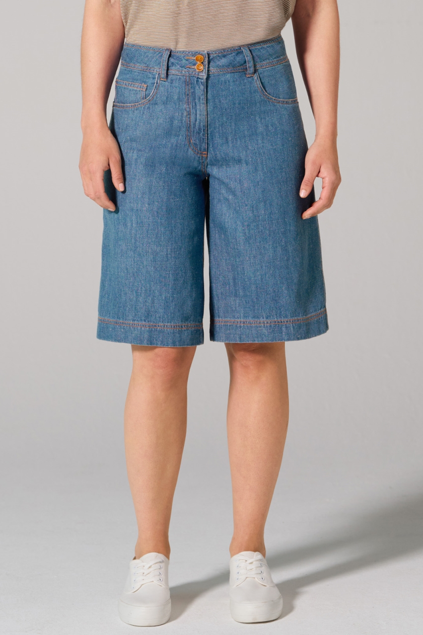 HempAge Damen vegan Jeansshorts Mit 5 Taschen Uniblue