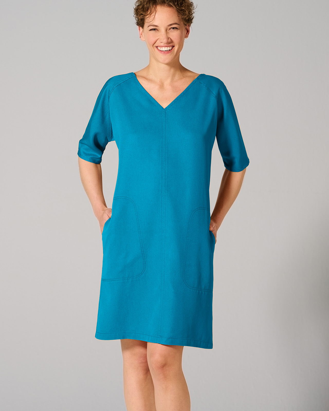 Hempage womens vegan Dress V-Neck Azure Blue