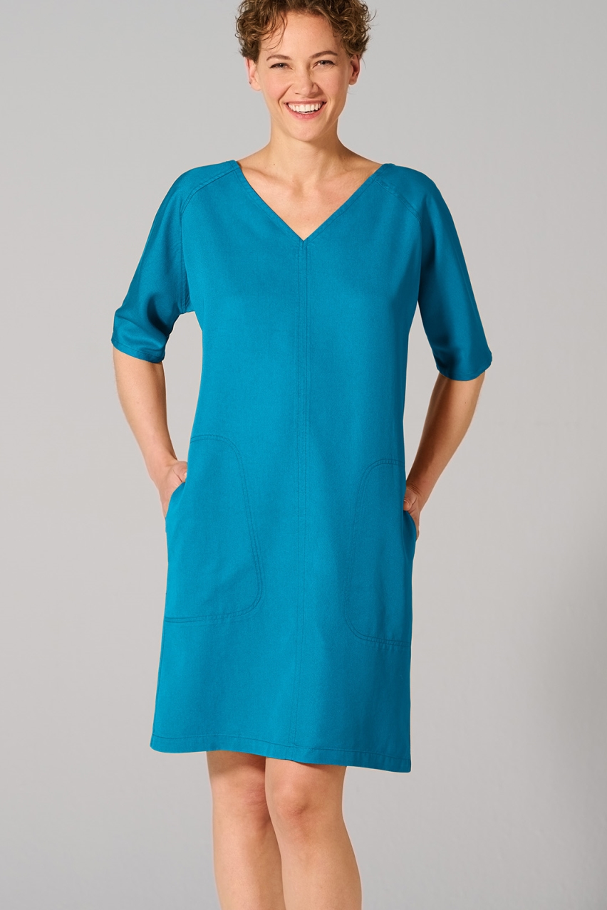 HempAge Damen vegan Kleid Mit V-Ausschnitt Azurblau