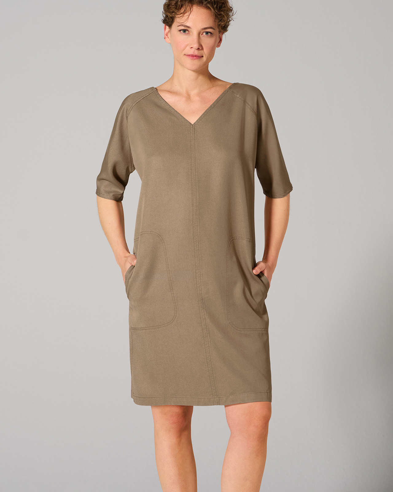 Hempage womens vegan Dress V-Neck Shitake Beige