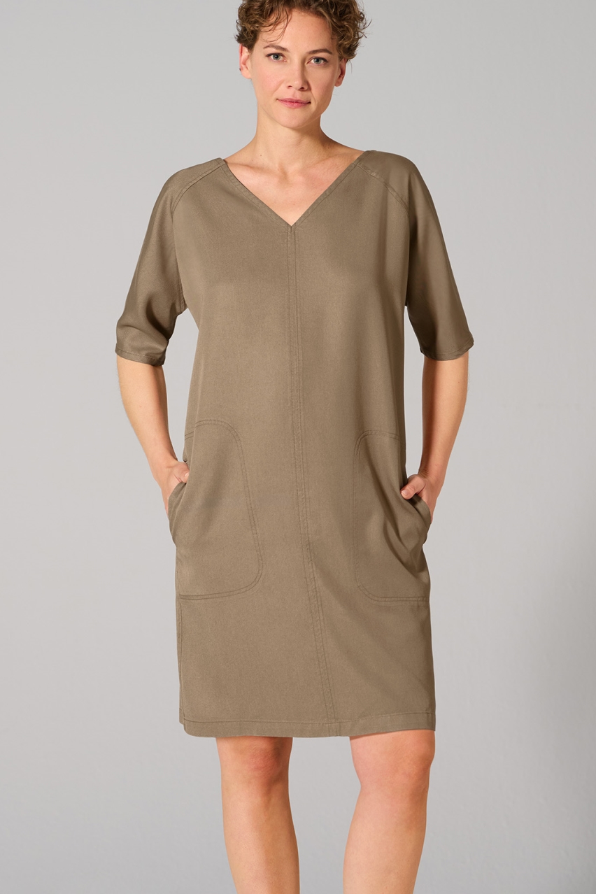 HempAge Damen vegan Kleid Mit V-Ausschnitt Shitake Beige