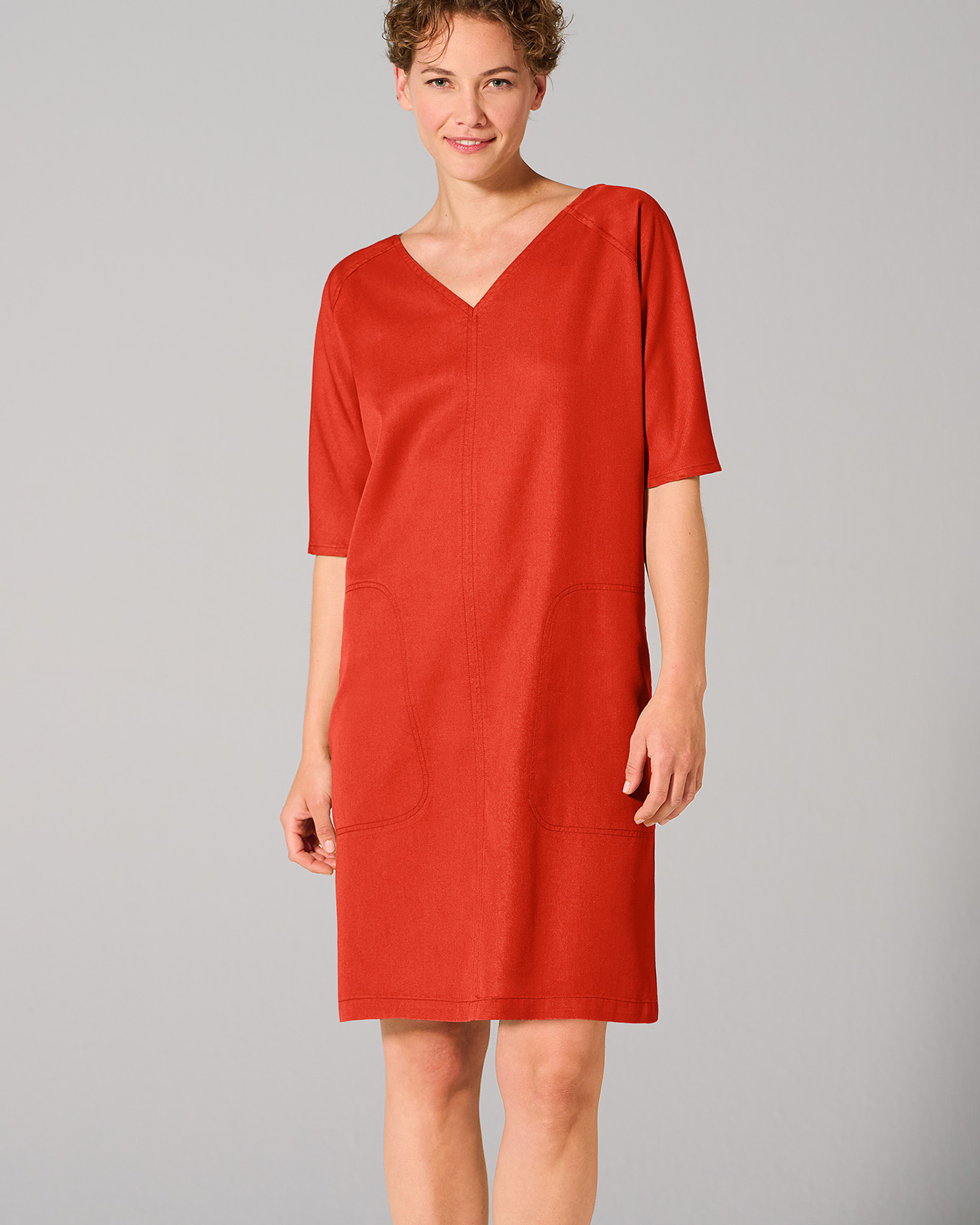 Hempage womens vegan Dress V-Neck Magna Red Orange