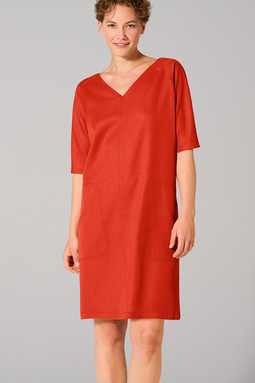 HempAge Damen vegan Kleid Mit V-Ausschnitt Magna Rot Orange
