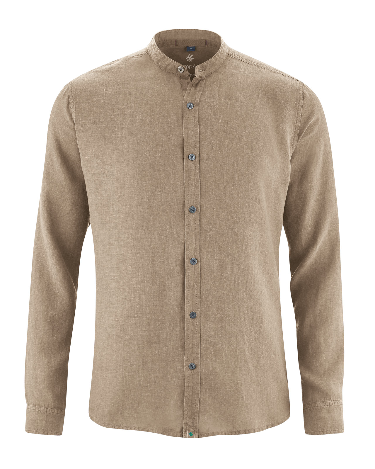 Hempage men vegan Shirt Stand Up Collar Grit Beige