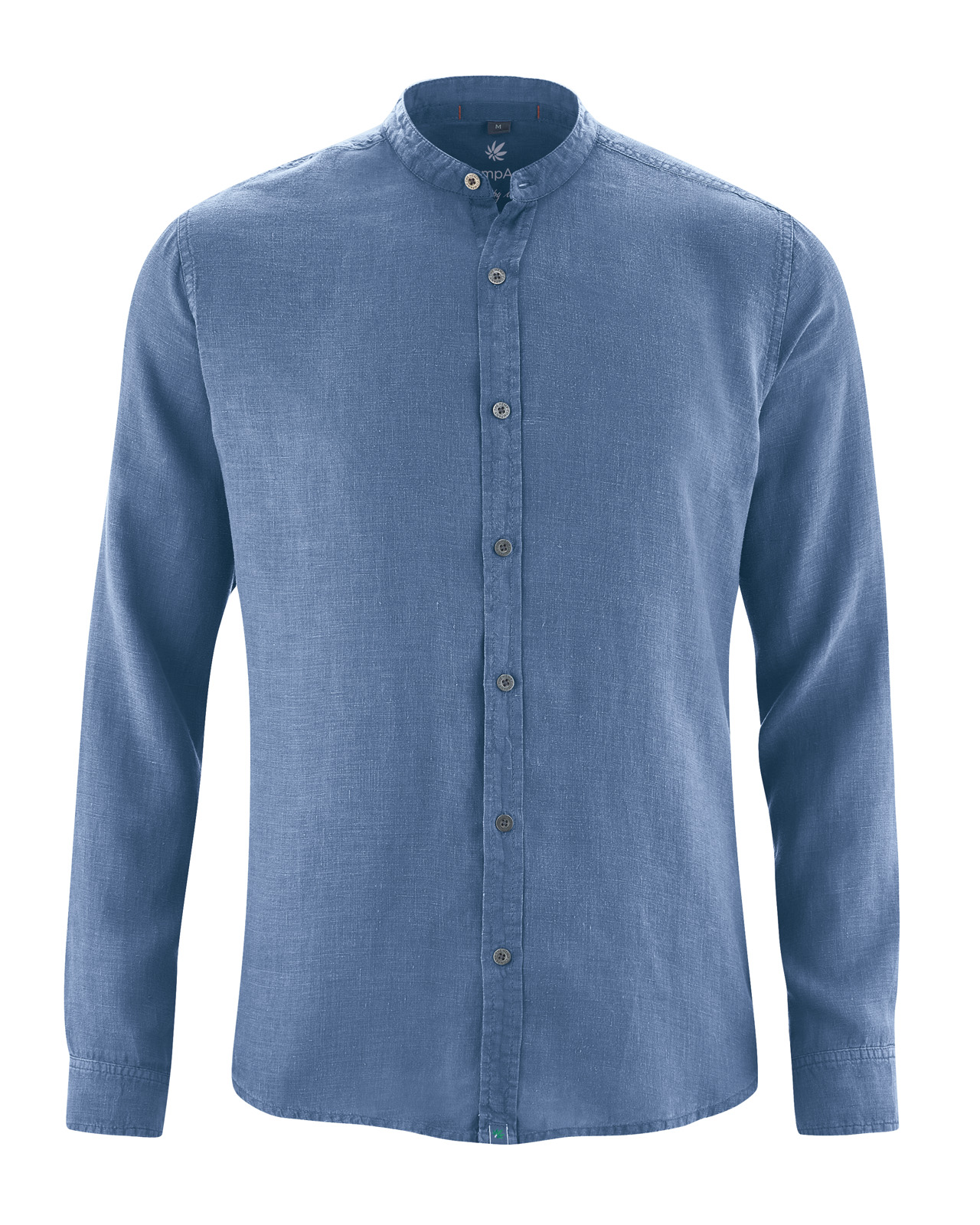 Hempage men vegan Shirt Stand Up Collar Blueberry