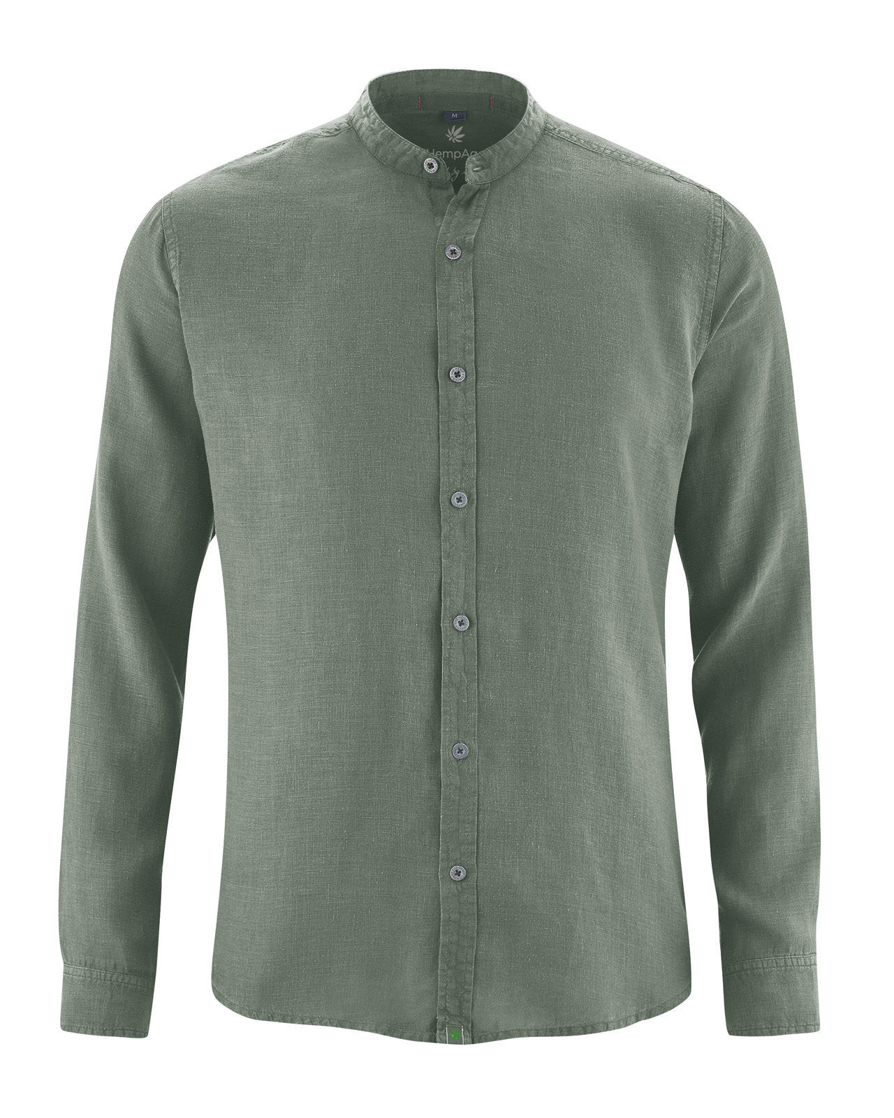 Hempage men vegan Shirt Stand Up Collar Thyme Green