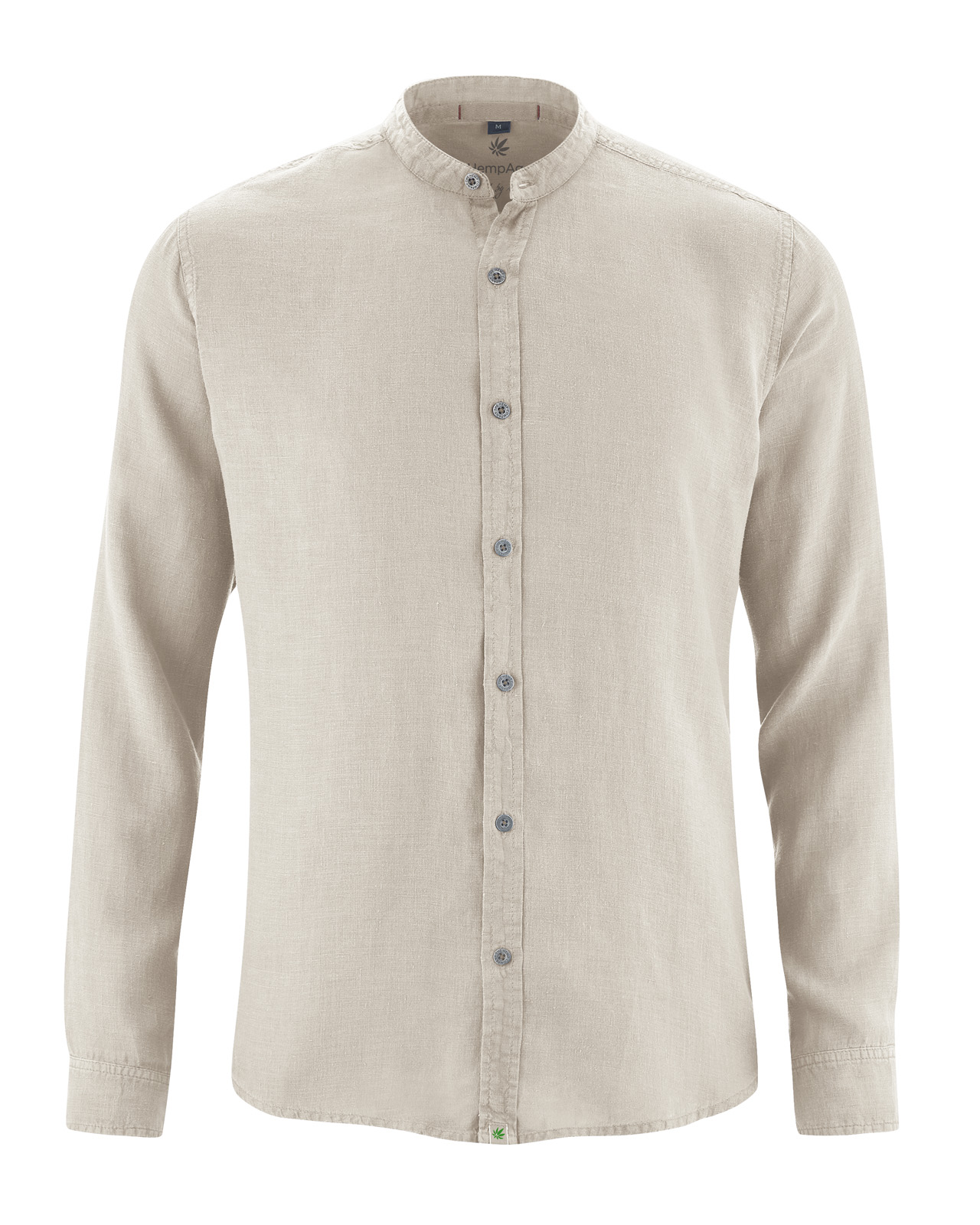 Hempage men vegan Shirt Stand Up Collar Thistle Beige