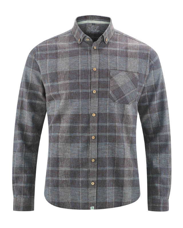 Hempage men vegan Casual Shirt Checked Gravel