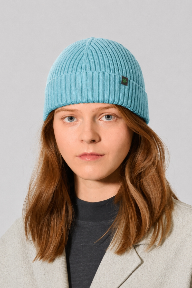 Hempage womens vegan Docker Cap Unisex Short Cut Wave Blue