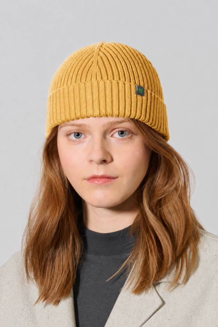 Hempage womens vegan Docker Cap Unisex Short Cut Dijon Yellow