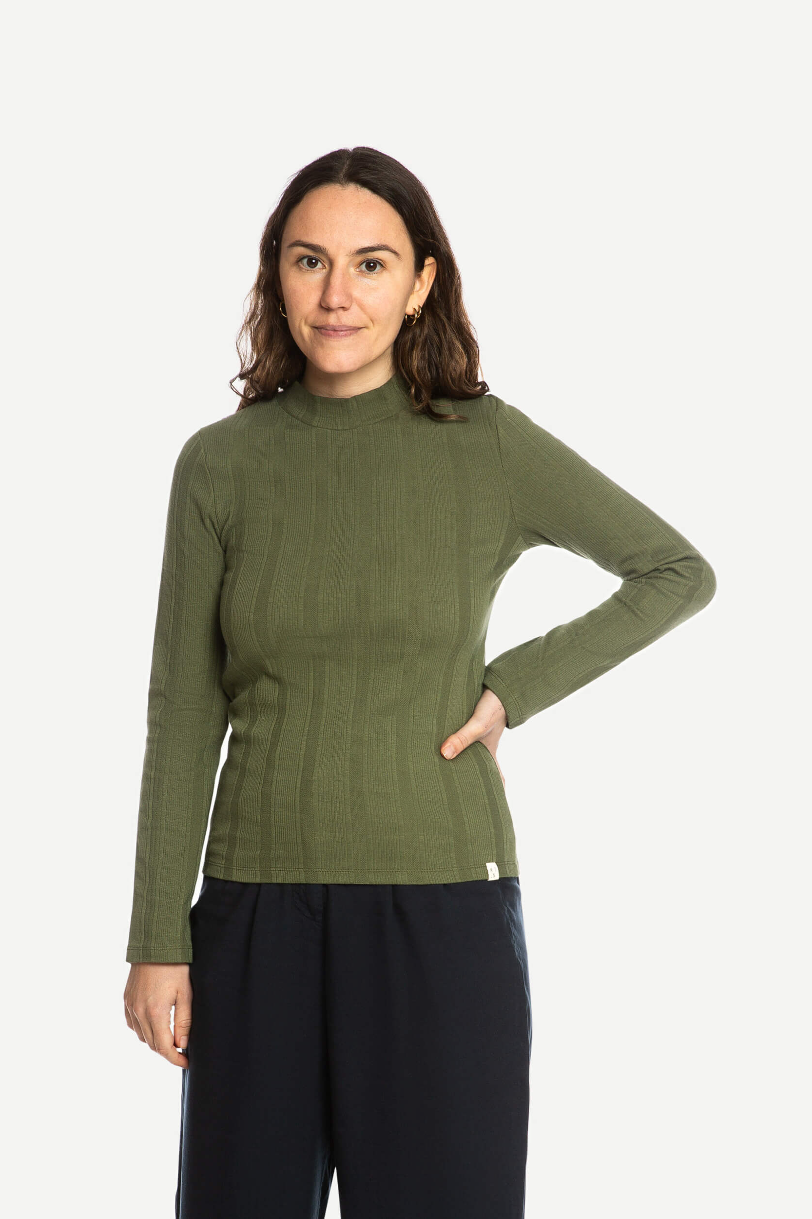MATONA Damen vegan Langarm-Shirt Mit Kragen Aus Rippstrick Bronze-Gr&Atilde;&frac14;n
