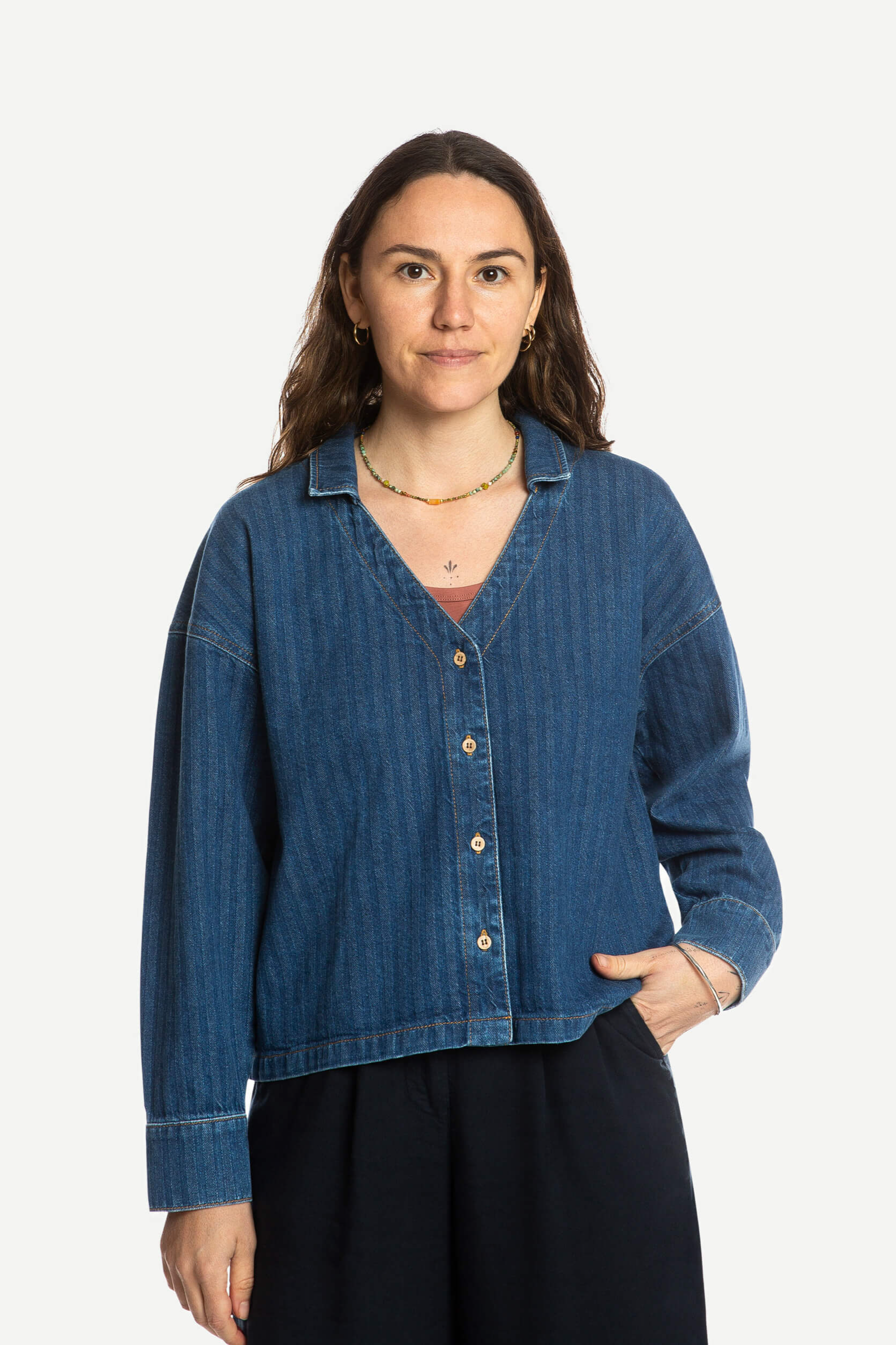 MATONA womens vegan Blouse Denim Herringbone