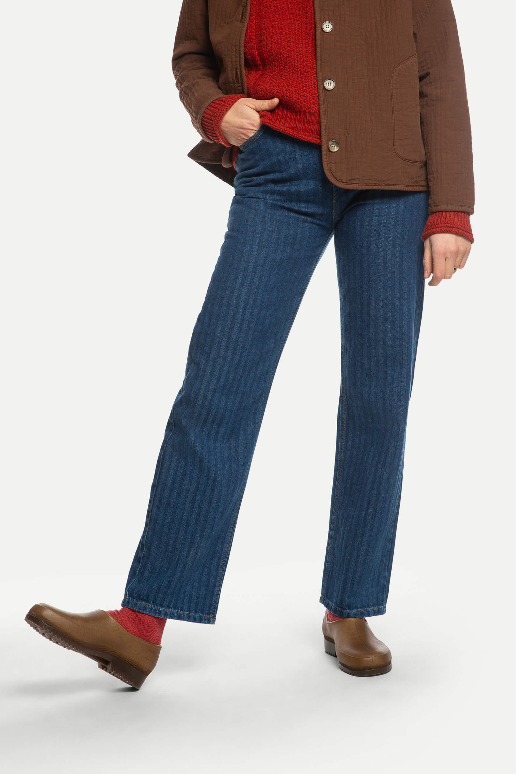 MATONA Damen vegan Jeans Mit Geradem Bein Denim Fischgr&Atilde;&curren;tenmuster
