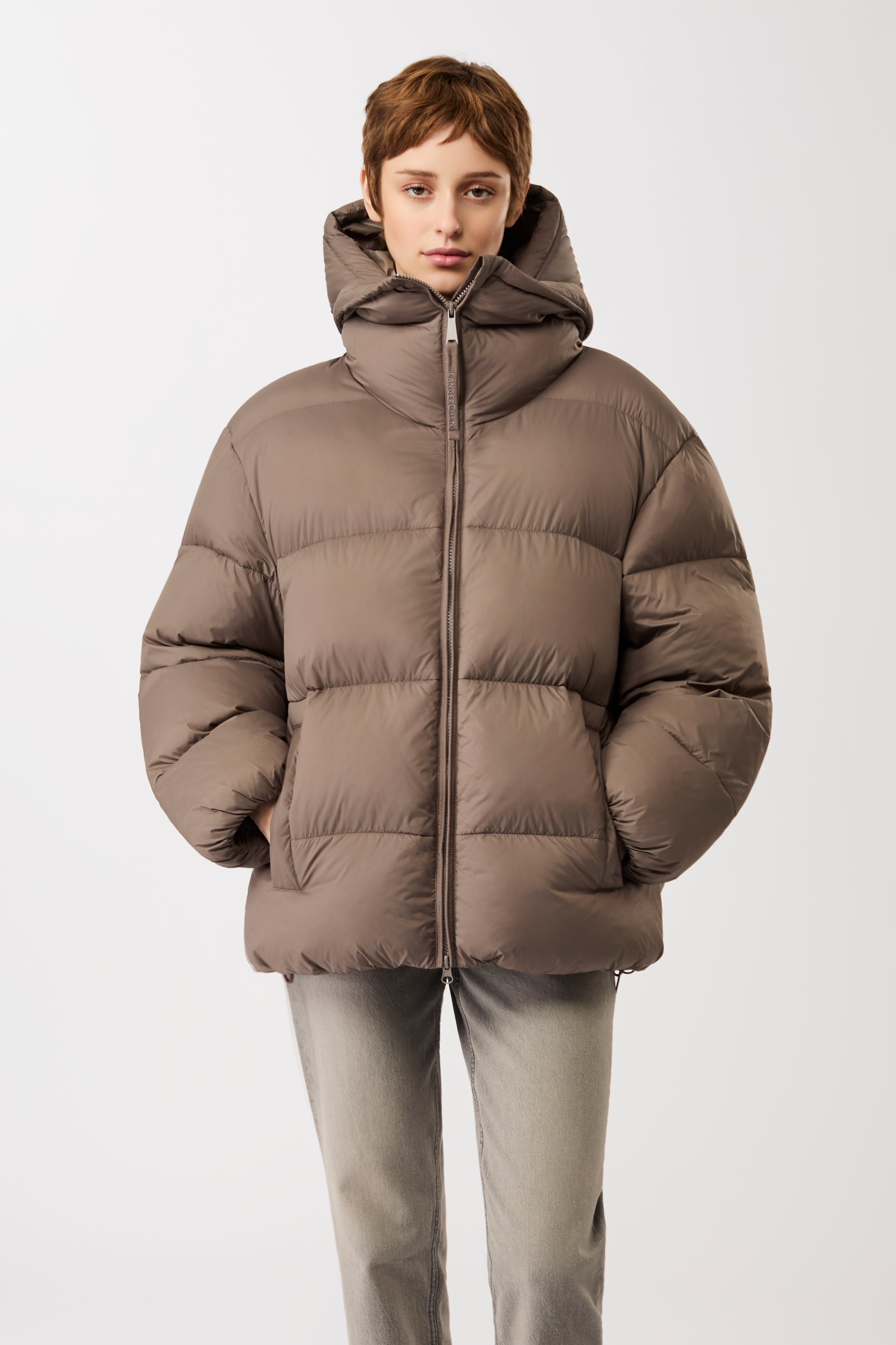 LangerChen womens vegan Jacket Quilted Detachable Hood Concrete