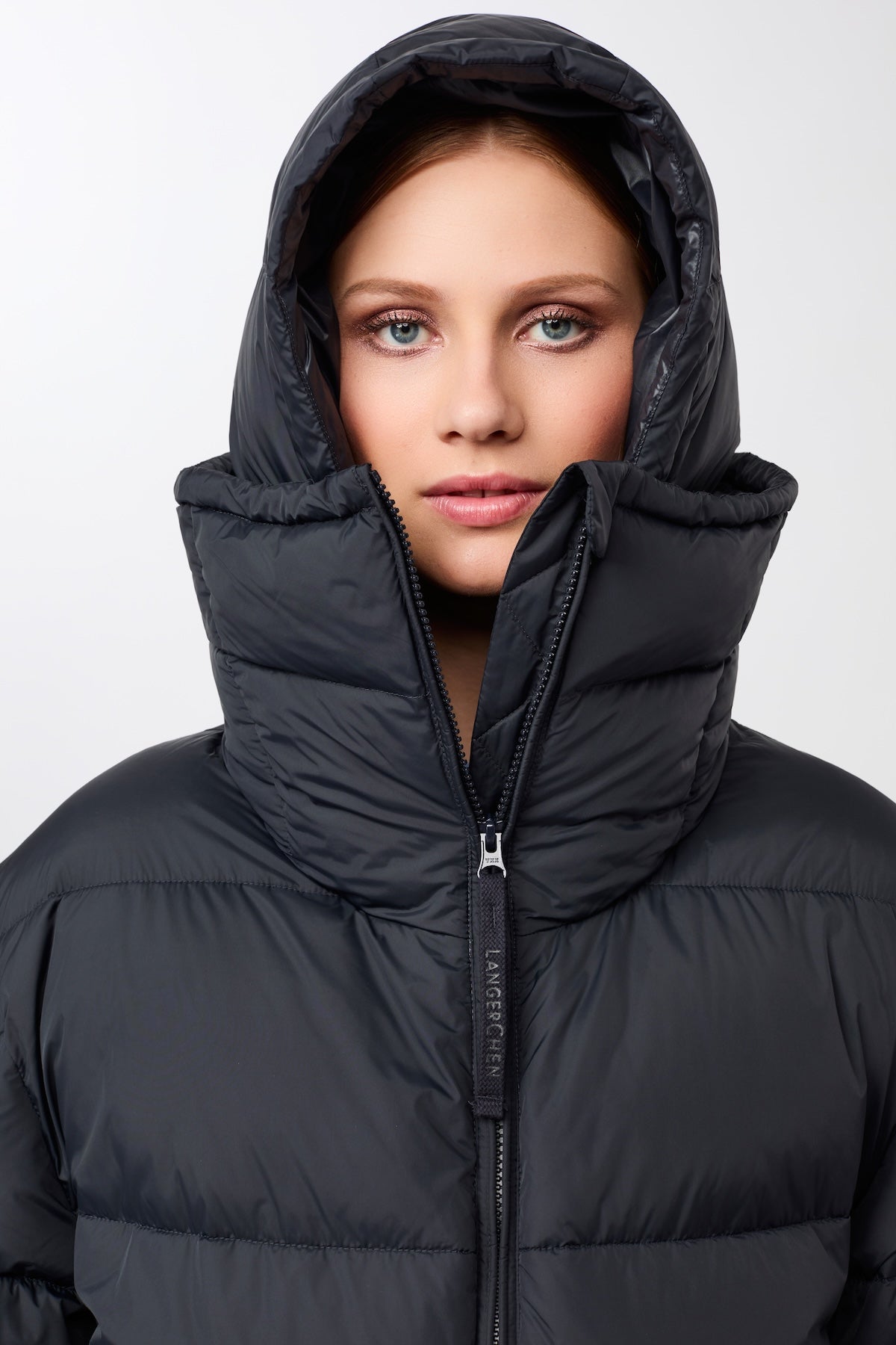 LangerChen womens vegan Jacket Quilted Detachable Hood Midnight