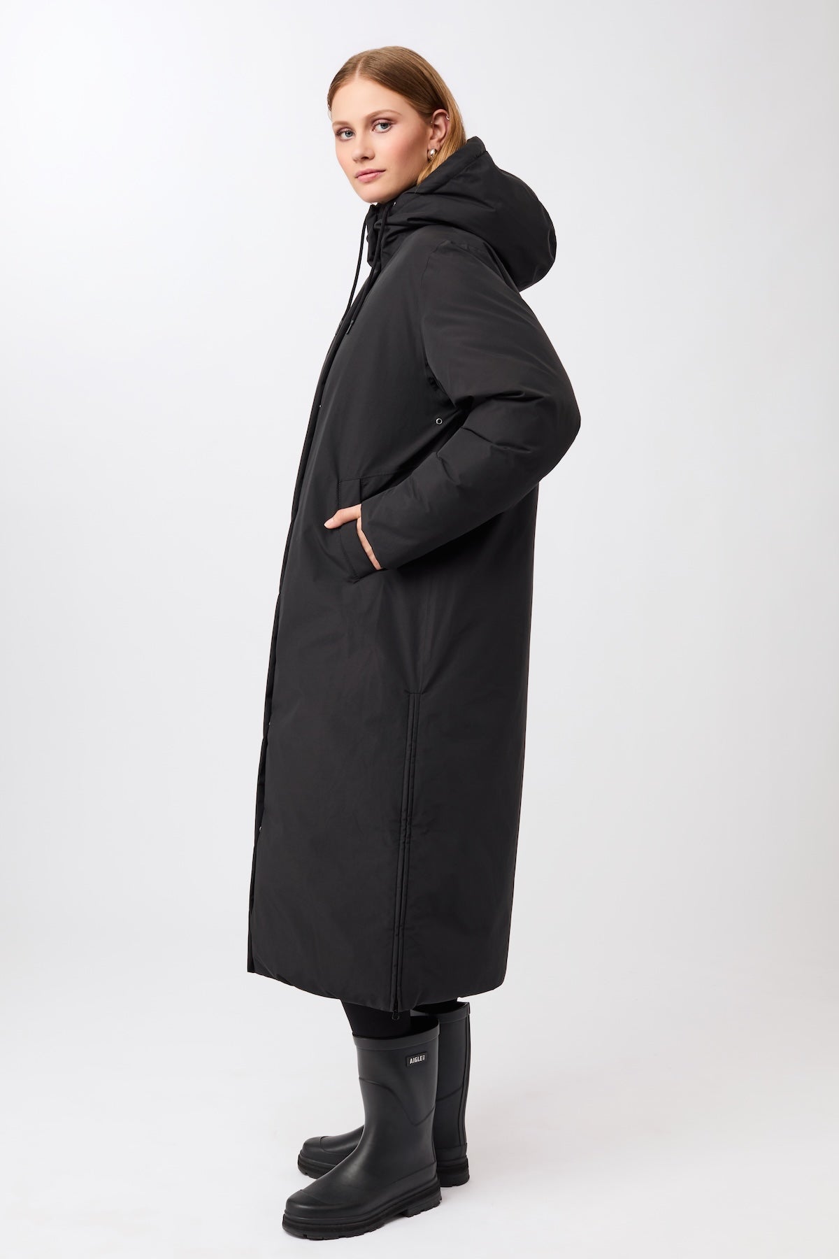 LangerChen womens vegan Coat Long Hooded Black