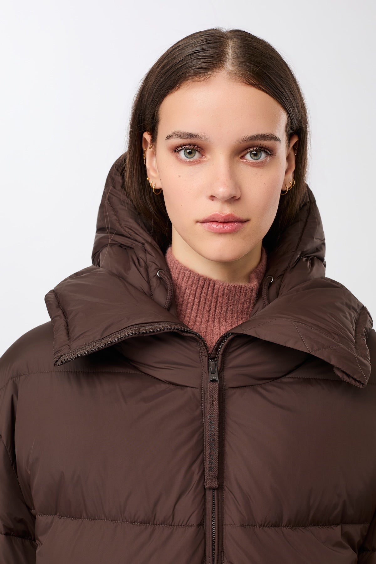LangerChen womens vegan Jacket Quilted Detachable Hood Coffee