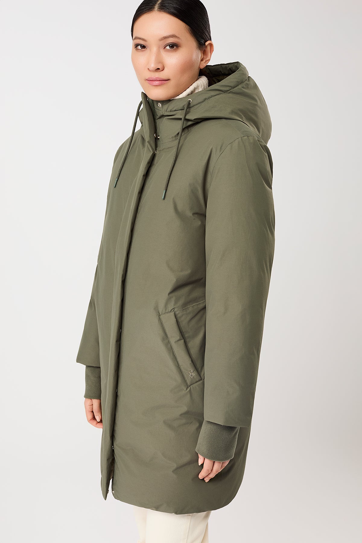 LangerChen womens vegan Jacket Long Hooded Sencha Green