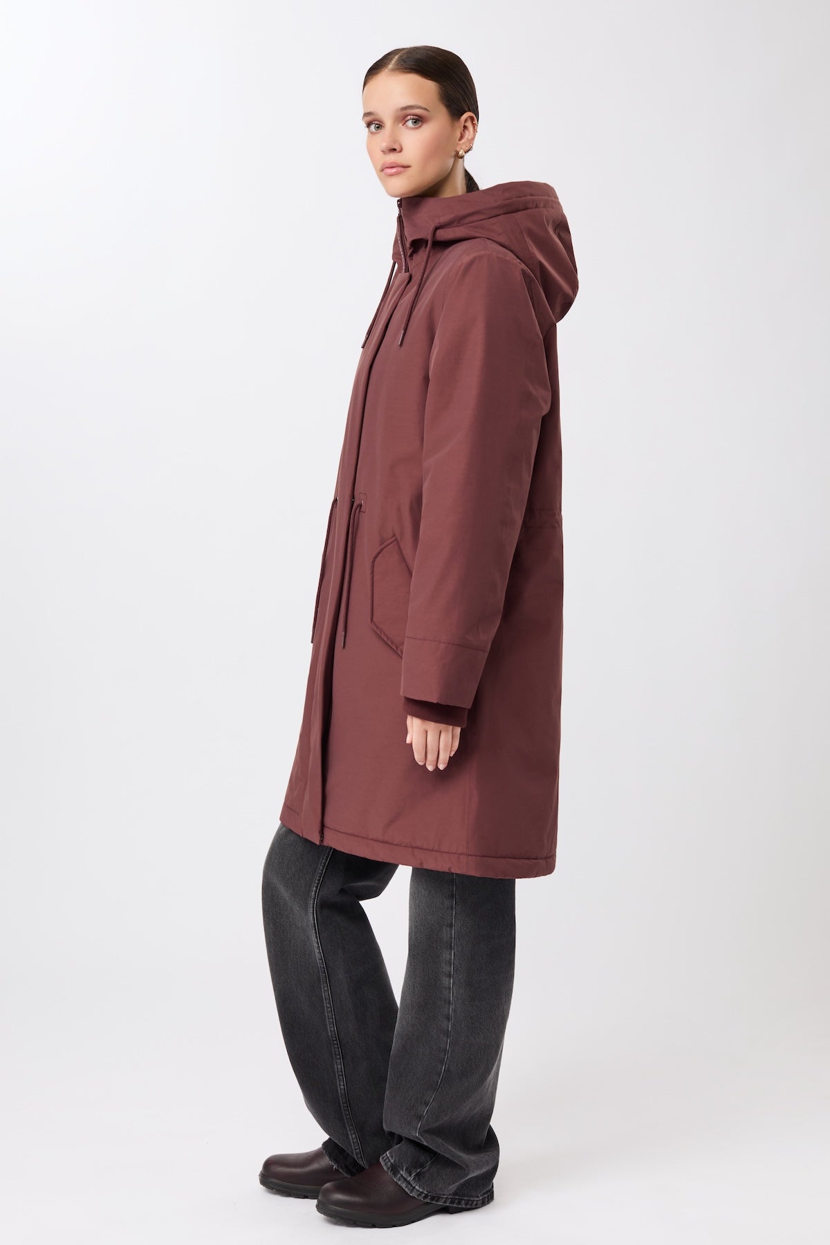 LangerChen womens vegan Parka Loose Fit Padded Burgundy