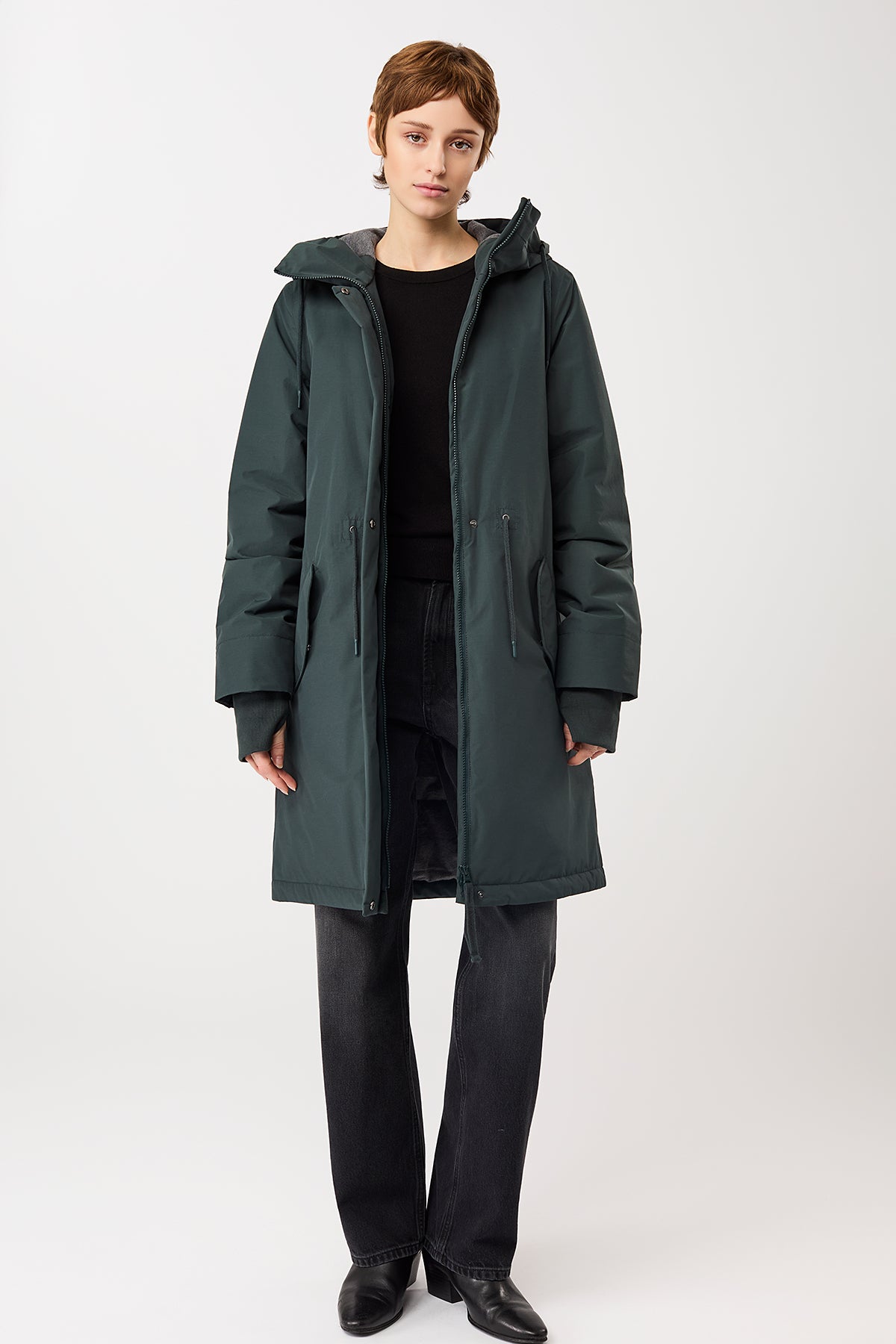 LangerChen womens vegan Parka Loose Fit Padded Fir Green