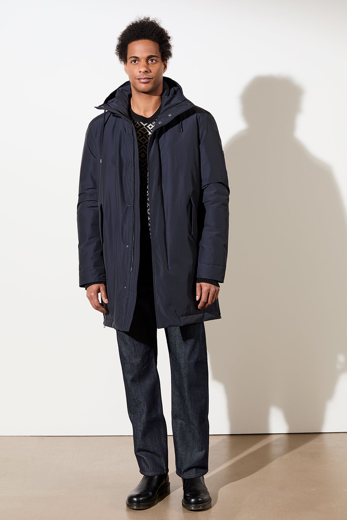 LangerChen men vegan Parka Long Padded Functional Features Navy