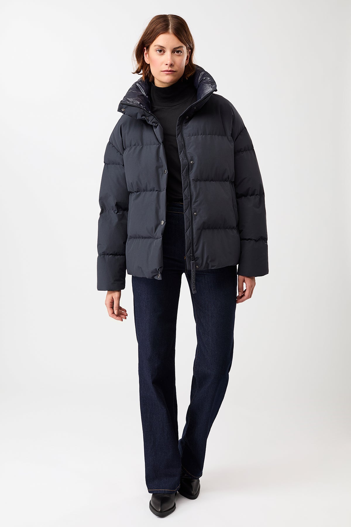 LangerChen womens vegan Jacket Quilted Stand Up Collar Navy