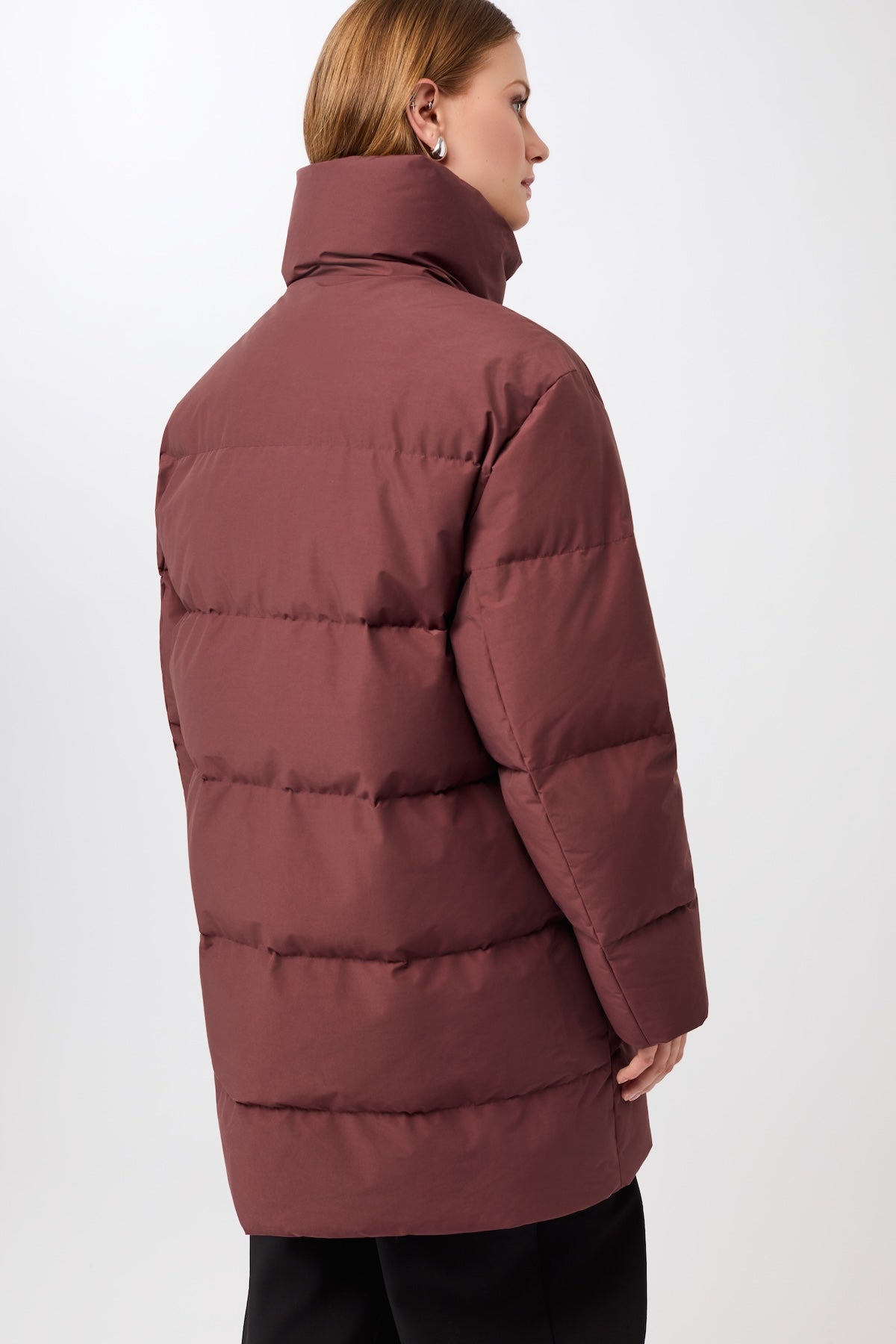 LangerChen womens vegan Jacket Stand Up Collar Burgundy